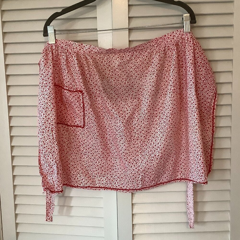 Handmade apron red print kitchen floral cottagecore